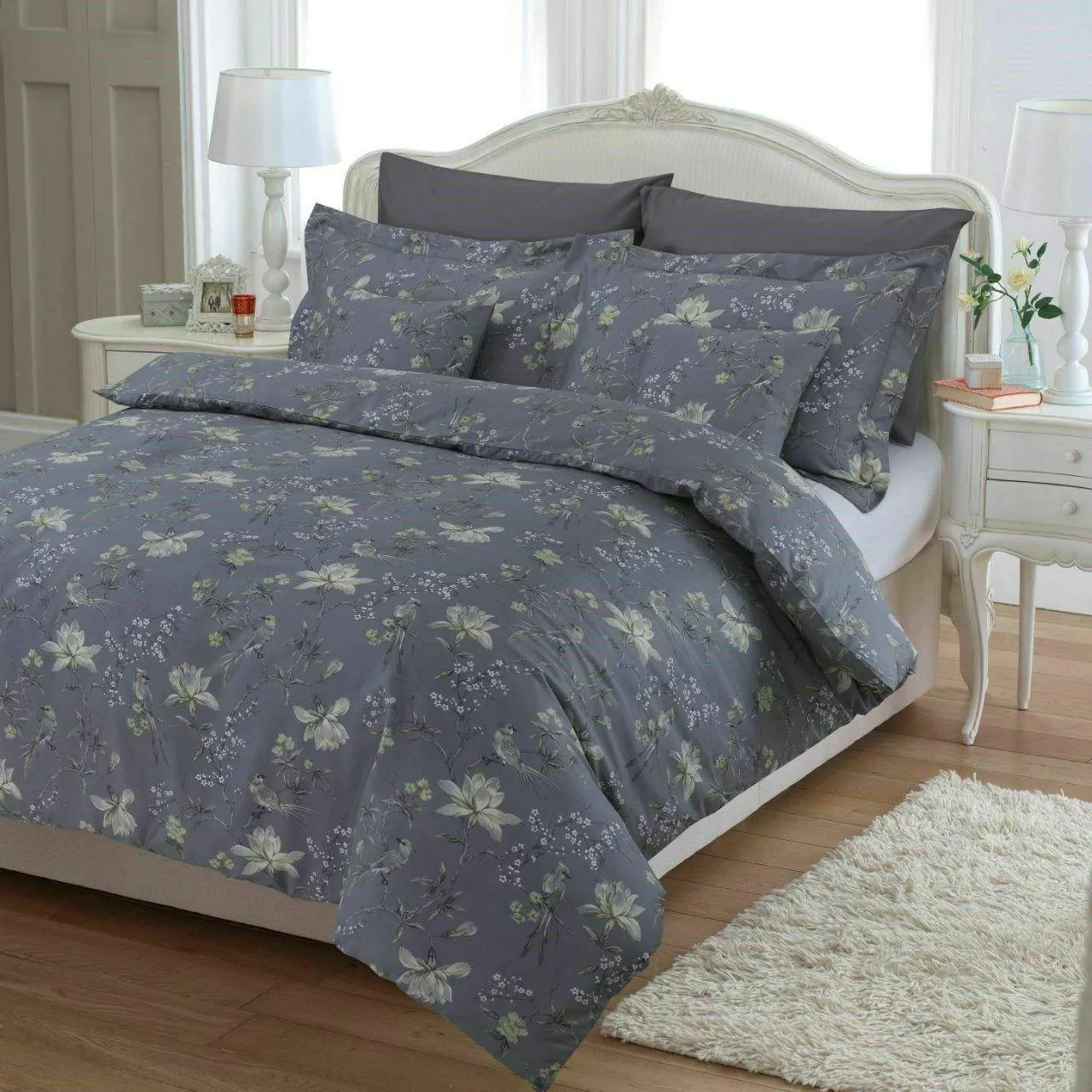 100% Egyptian Cotton Floral Bird Duvet Cover Sateen Quilt Bedding Set With Pillowcase