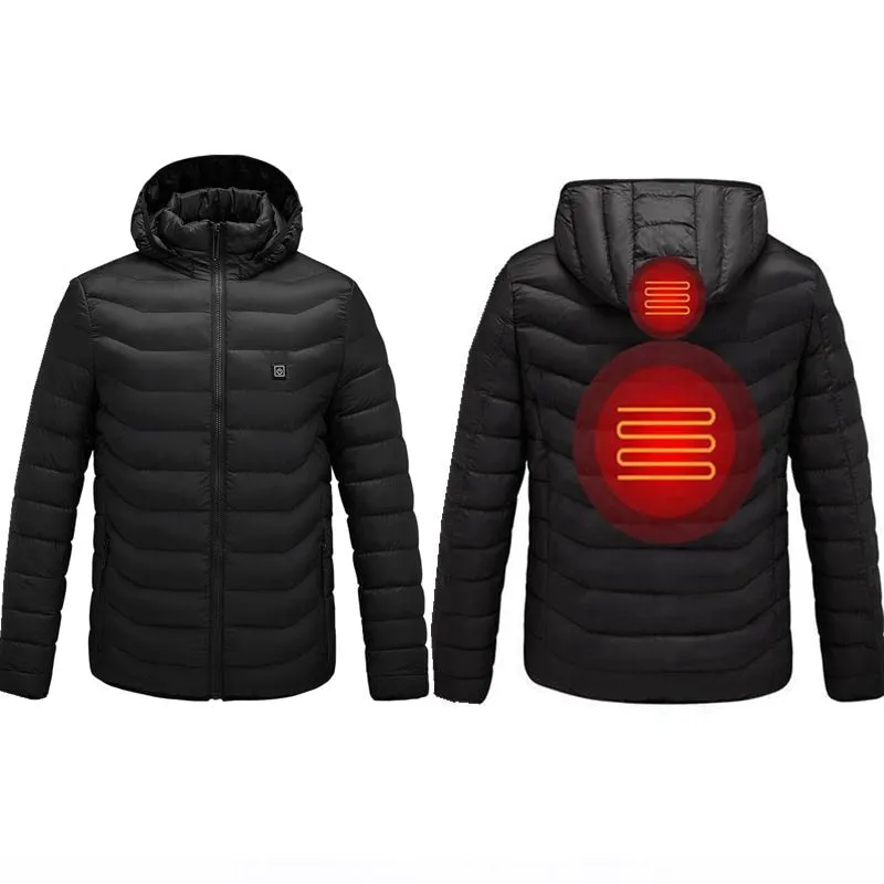 2020 NWE Men Winter Warm USB Heating Jackets Smart Thermostat Pure Color Hooded Heated Clothing Waterproof Warm Jackets