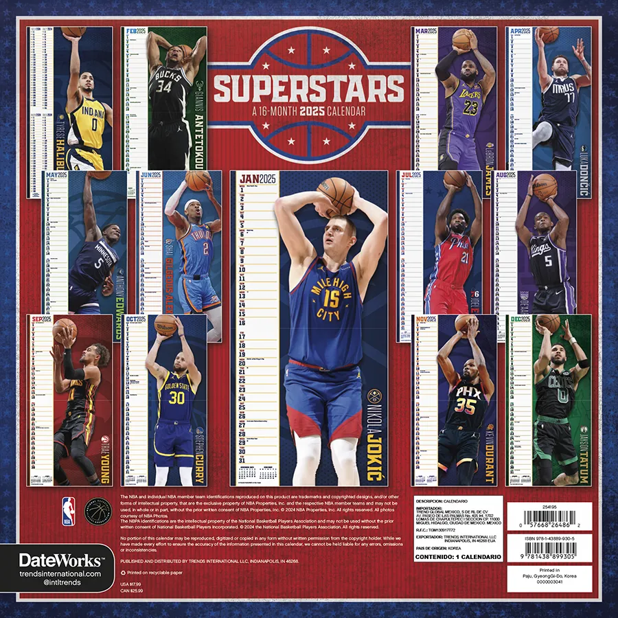 2025 NBA Superstars Wall Calendar