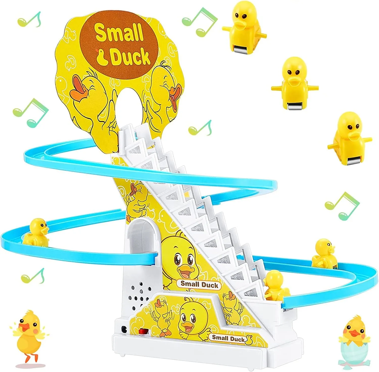 3 Slide Toy, Funny Automatic Stair-Climbing Ducklings Cartoon Race Track Set Little Lovely Slide Escalator with Lights and Music [ 3 Duck Included ]