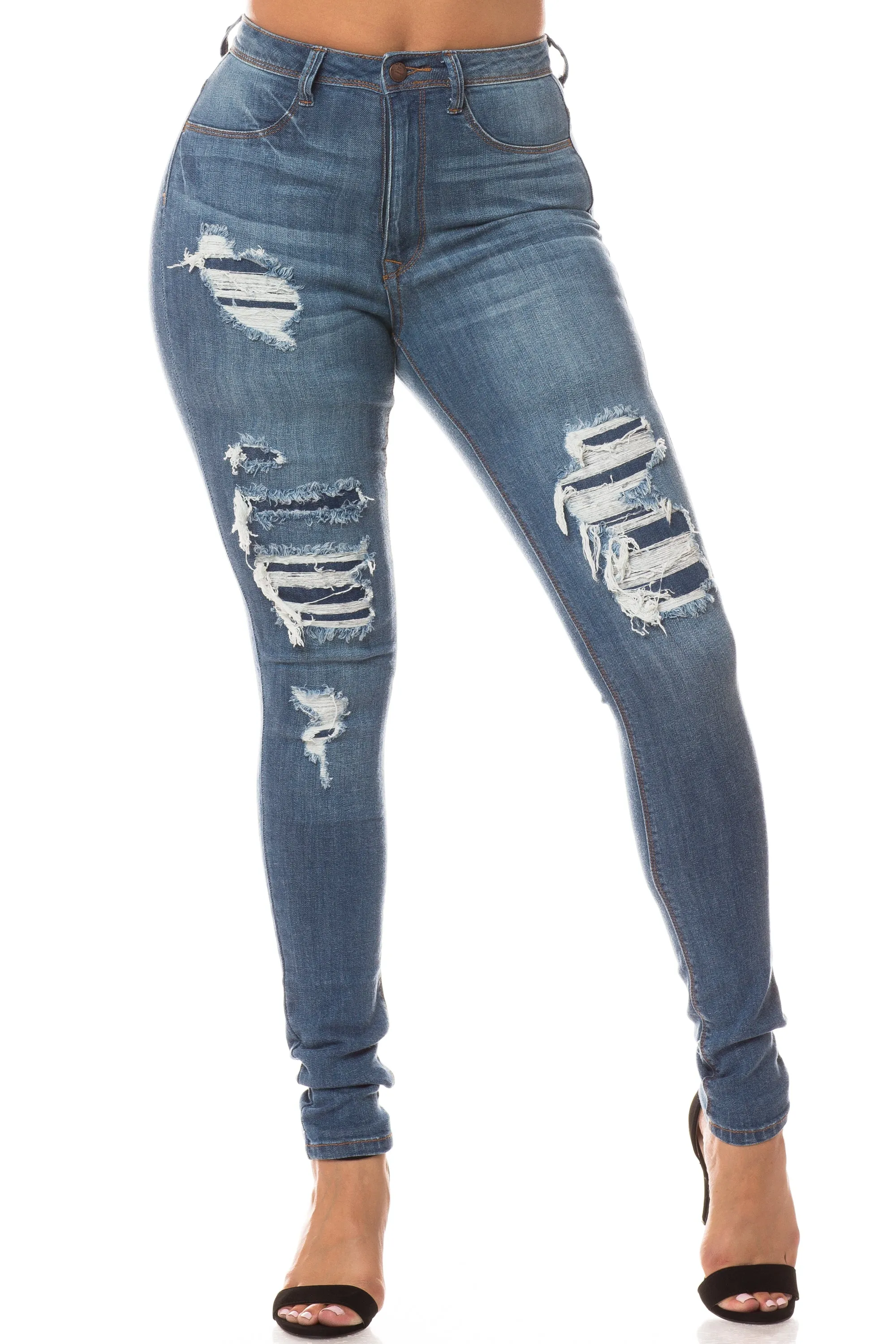 4298 Women's High Waisted Distressed Repaired Skinny Jeans