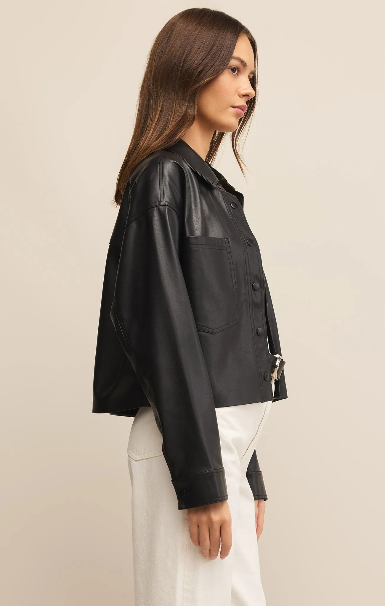 All day Cropped Faux Leather Jacket