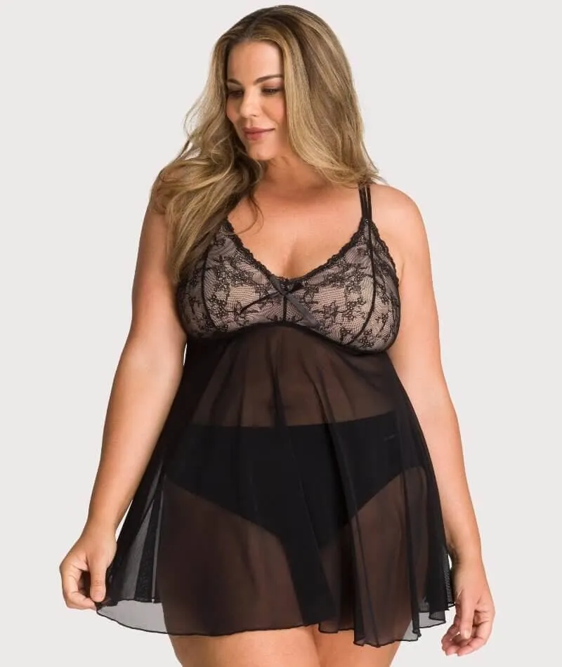 Ava & Audrey Candice Mesh & Lace Babydoll - Black