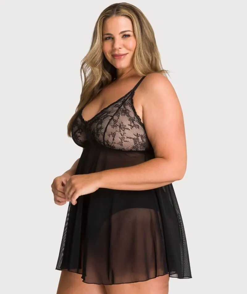 Ava & Audrey Candice Mesh & Lace Babydoll - Black