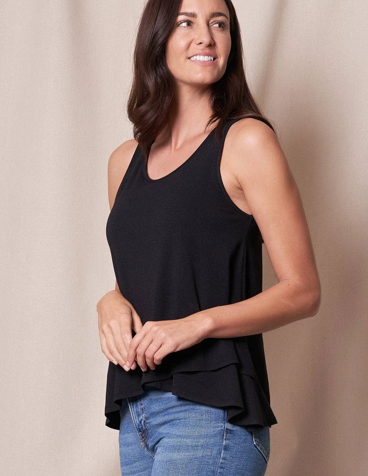 Bamboo / Organic Cotton Layered Tank - Black