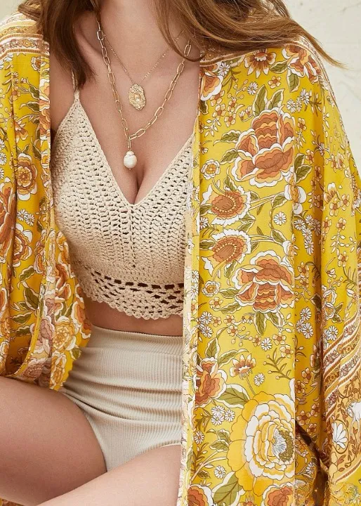 Beautiful Boho kimono Yellow Floral