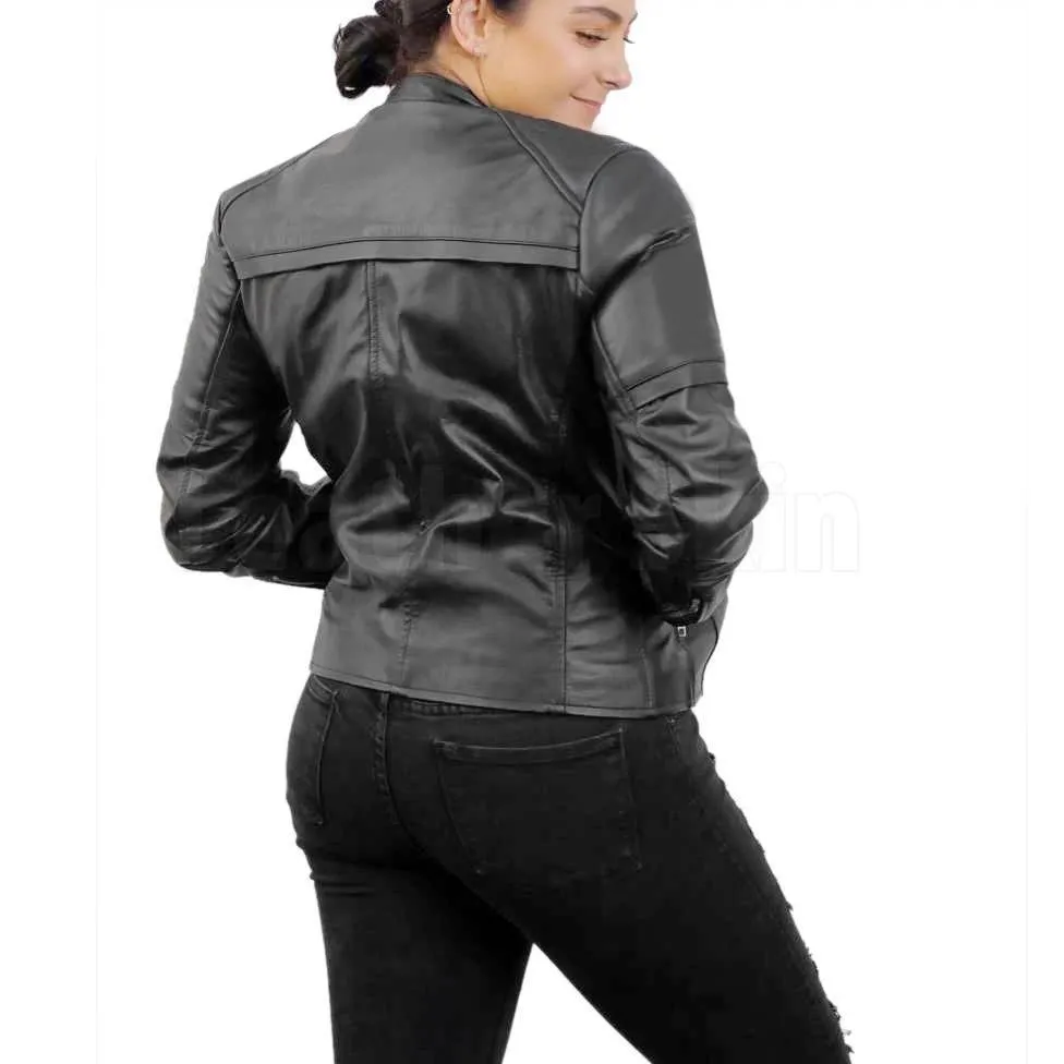 Black Handmade Padded Real Leather Jacket with Gold Zippers