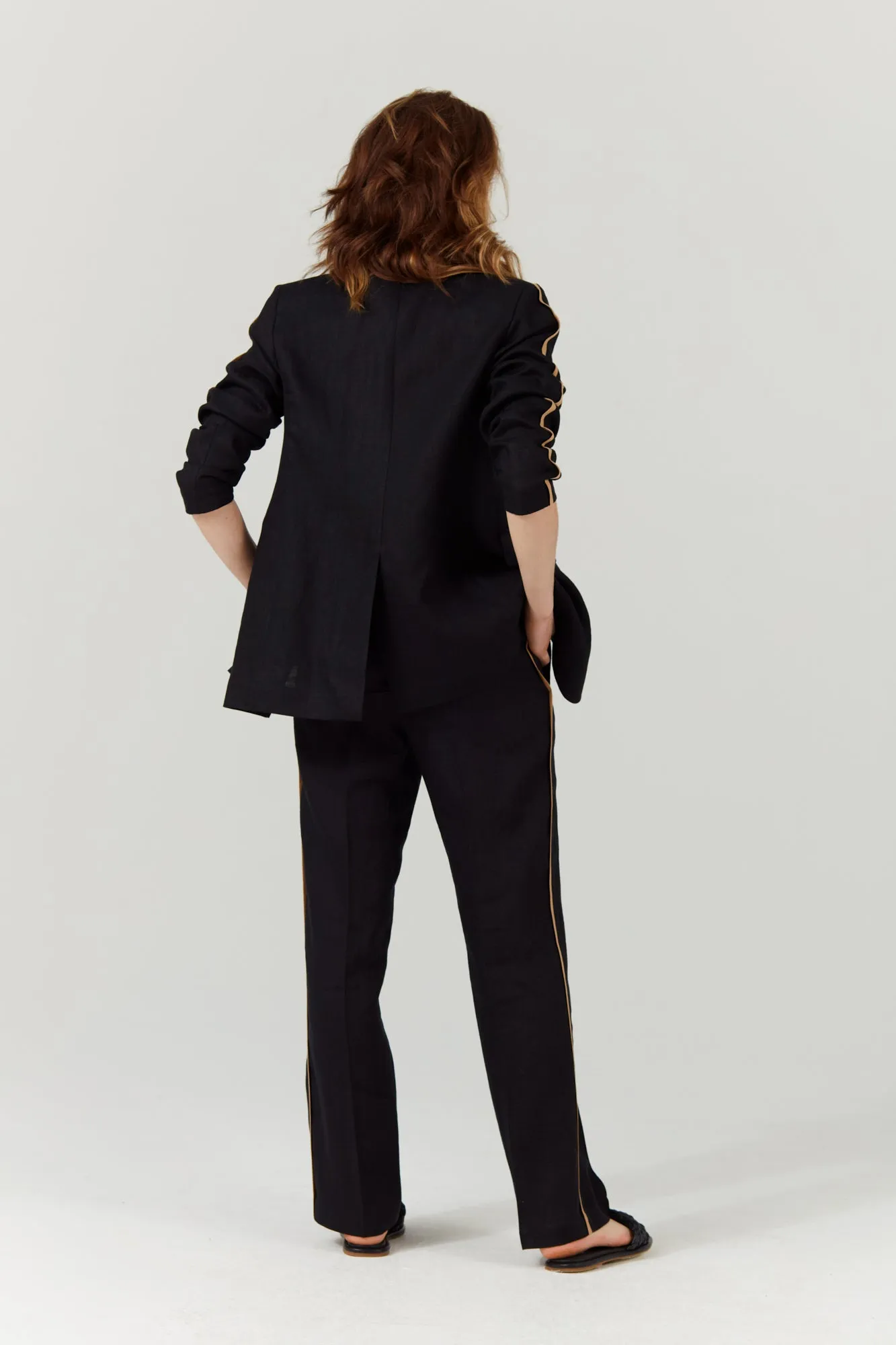 BLACK LINEN SINGLE BREASTED BLAZER STRIPE