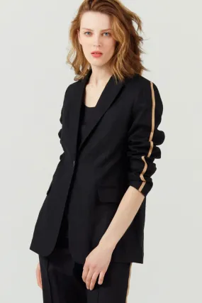 BLACK LINEN SINGLE BREASTED BLAZER STRIPE