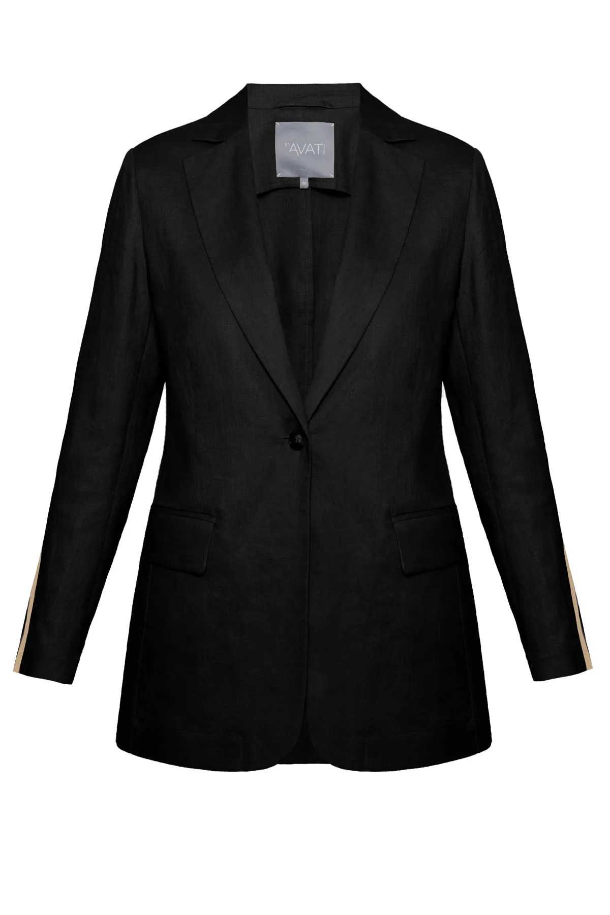 BLACK LINEN SINGLE BREASTED BLAZER STRIPE