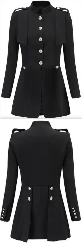 Black Single-Breasted Military Style Jacket