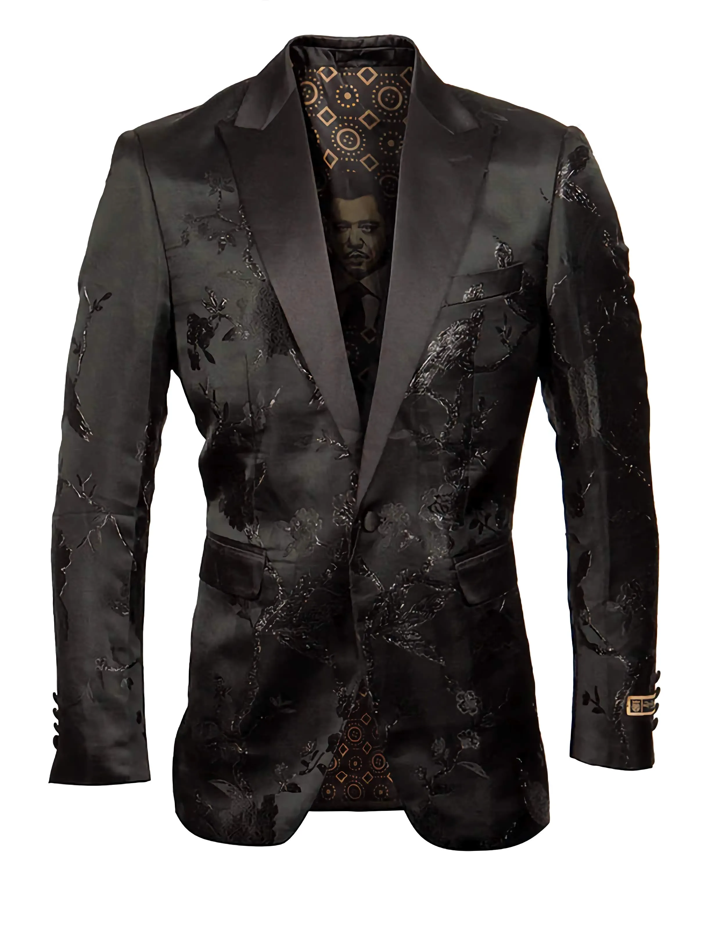 Black Slim Fit Floral Pattern Sports Coat