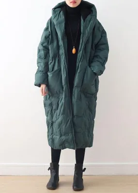 Blackish Green Warm Down Coat Oversize Overcoat