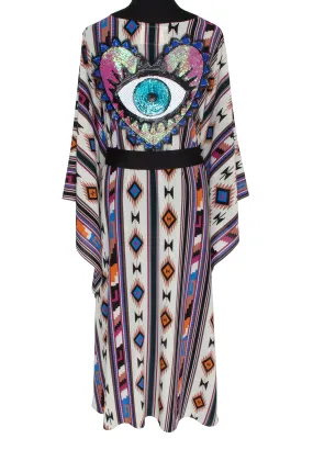 Boho - Blue Navajo Kimono Evil Eye (Black)