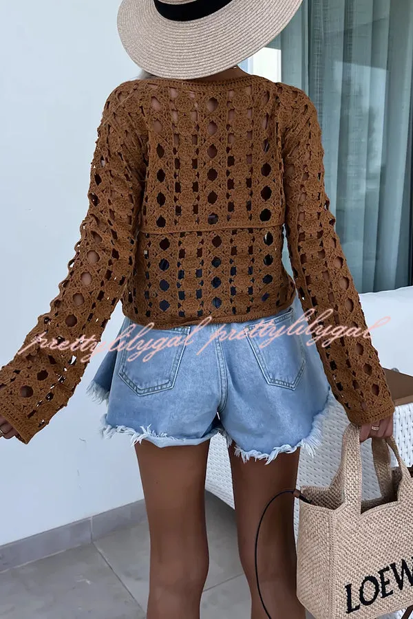 Boho Chic Hollow Out Pattern Long Sleeve Loose Top