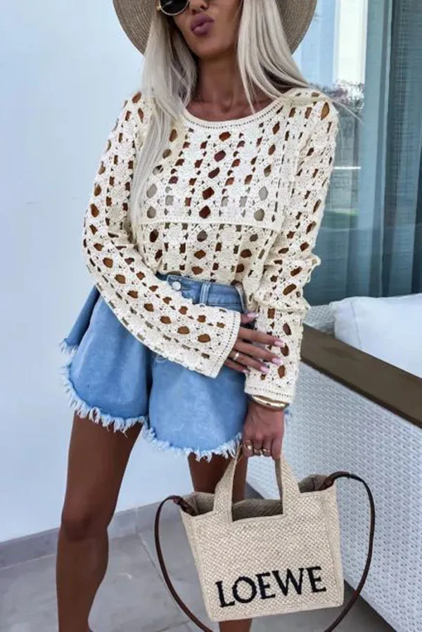 Boho Chic Hollow Out Pattern Long Sleeve Loose Top