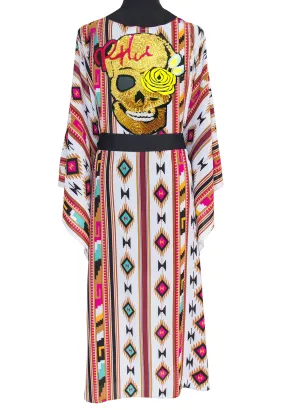 Boho - Maroon Navajo Kimono Skull (Black)