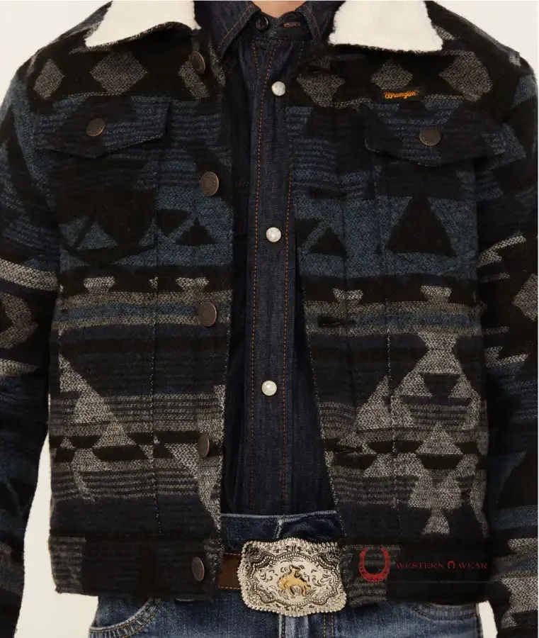 Boy's Wrangler® Sherpa Lined Jacquard Print Jacket in Navy Waters