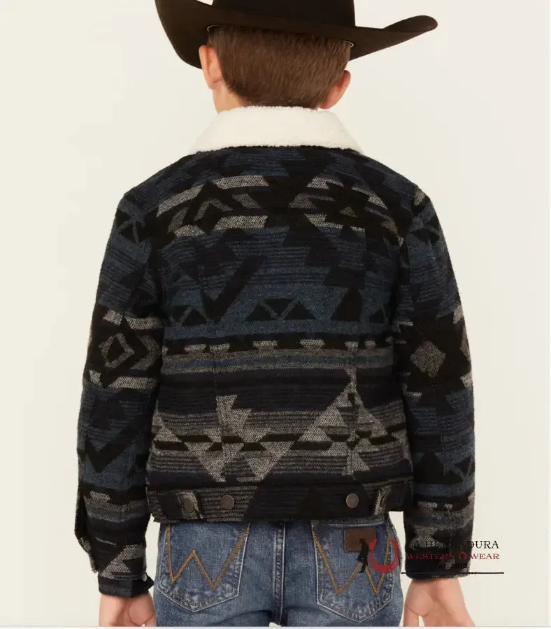 Boy's Wrangler® Sherpa Lined Jacquard Print Jacket in Navy Waters