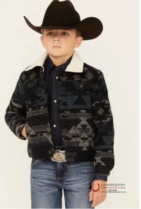 Boy's Wrangler® Sherpa Lined Jacquard Print Jacket in Navy Waters