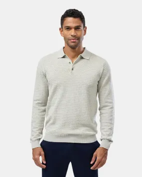 Brooksfield - Textured L/S Cotton Polo Light Grey