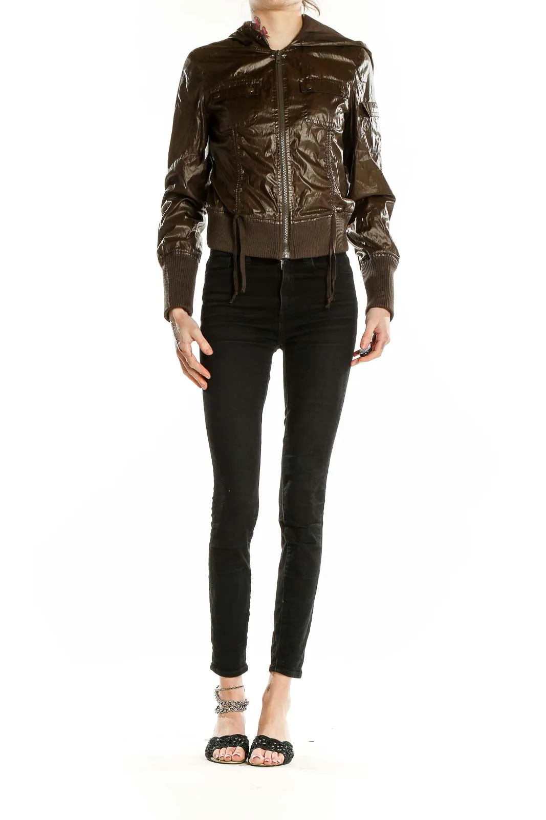 Brown Shiny Bomber Jacket