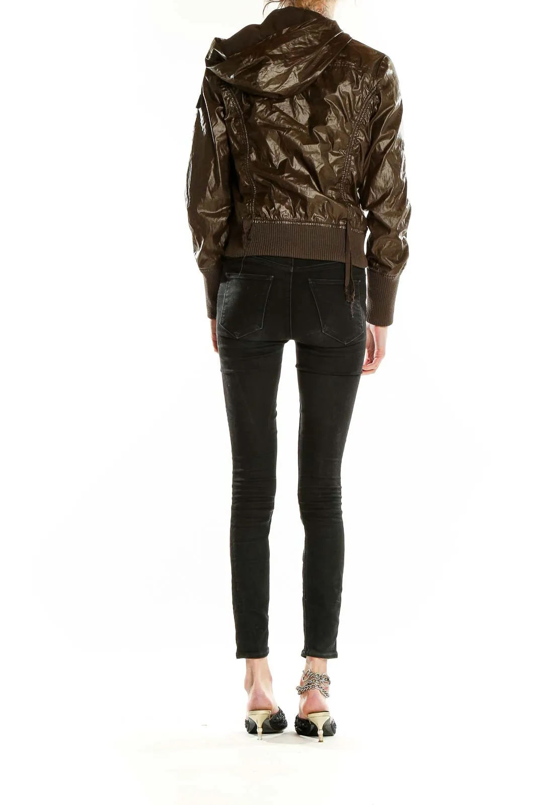 Brown Shiny Bomber Jacket