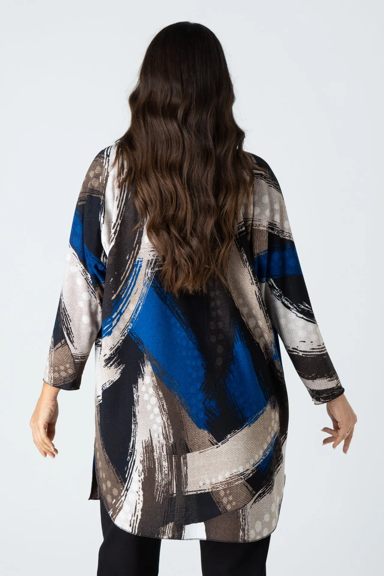 Brushstroke Print Jersey Long Sleeve Kimono