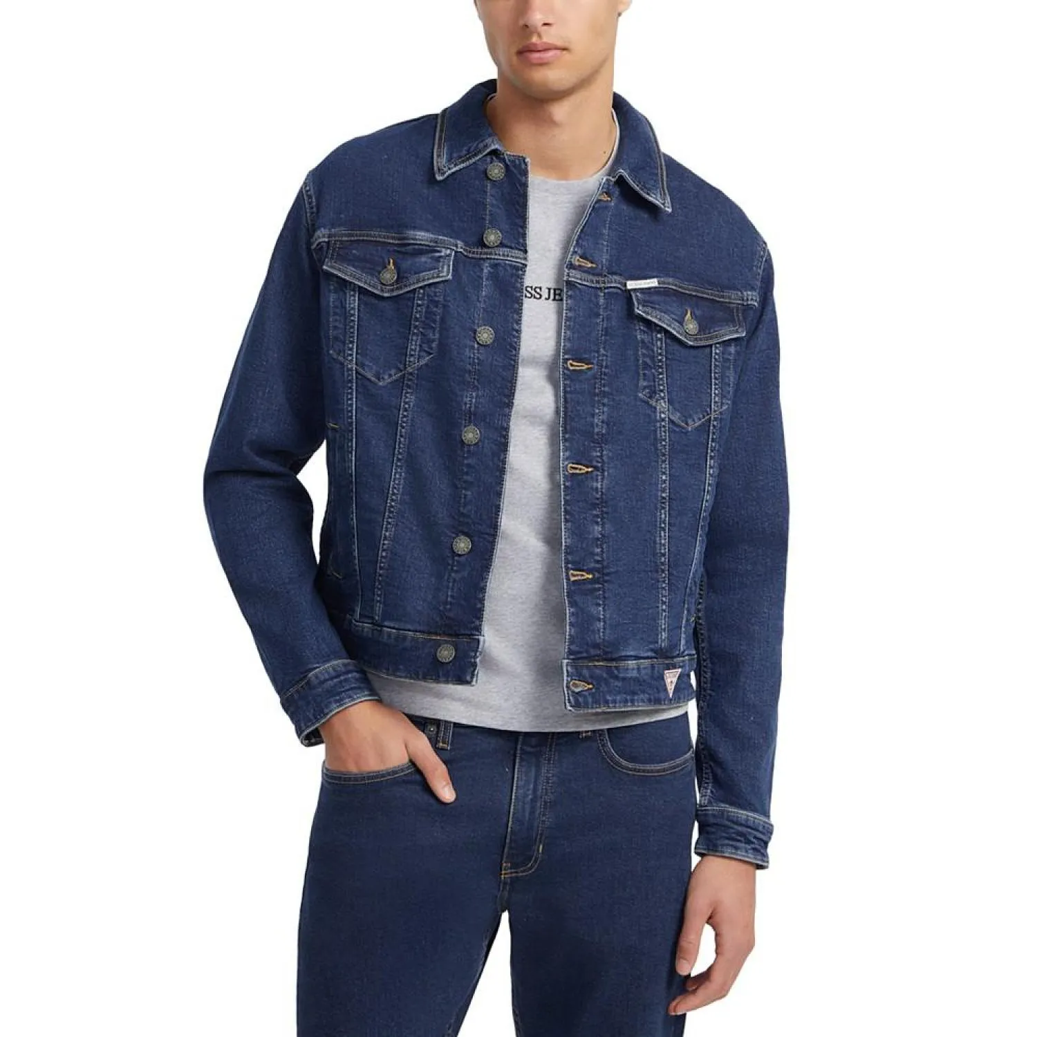 by GUESS Men's Slim-Fit Denim Trucker Jacket