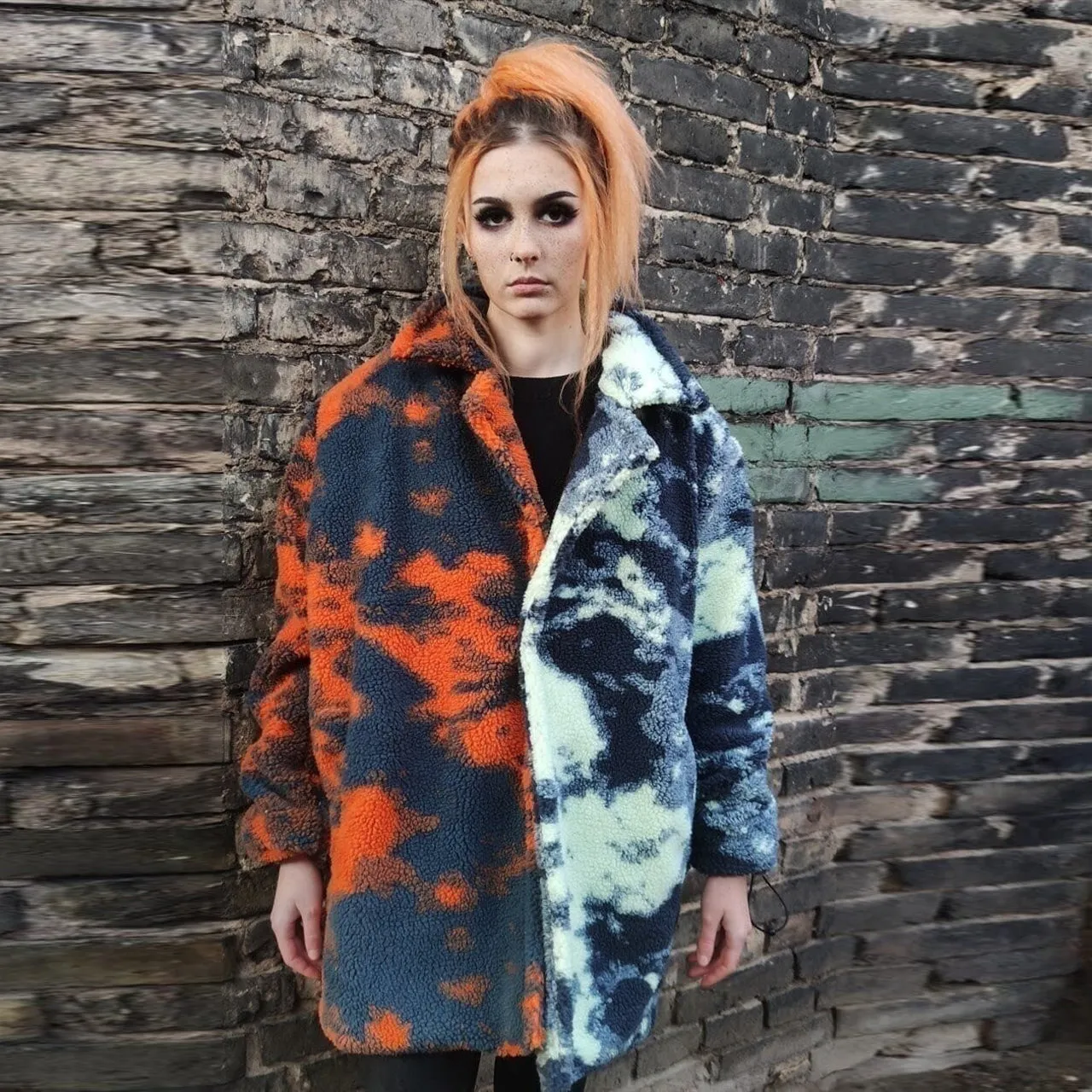 Camouflage fleece jacket handmade abstract trench retro coat