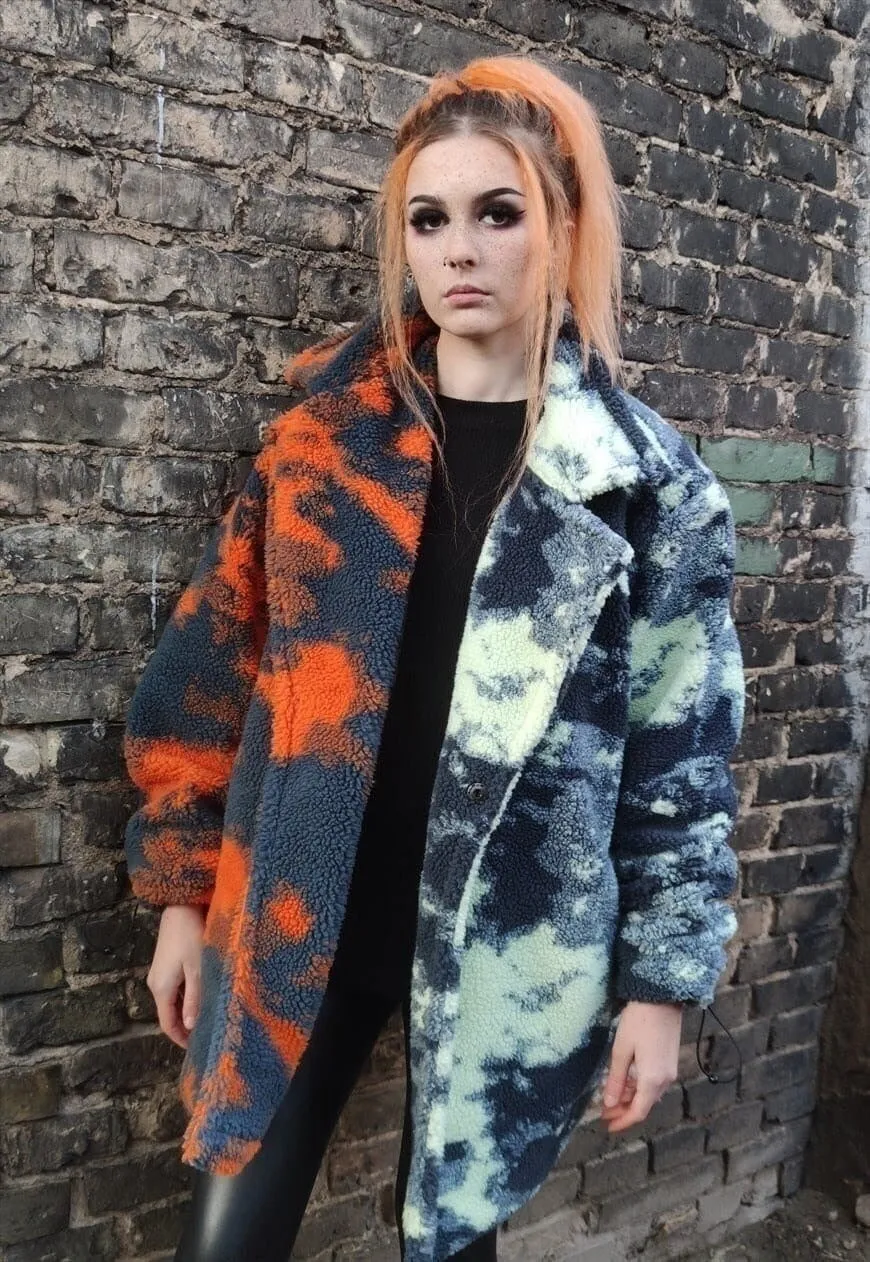 Camouflage fleece jacket handmade abstract trench retro coat