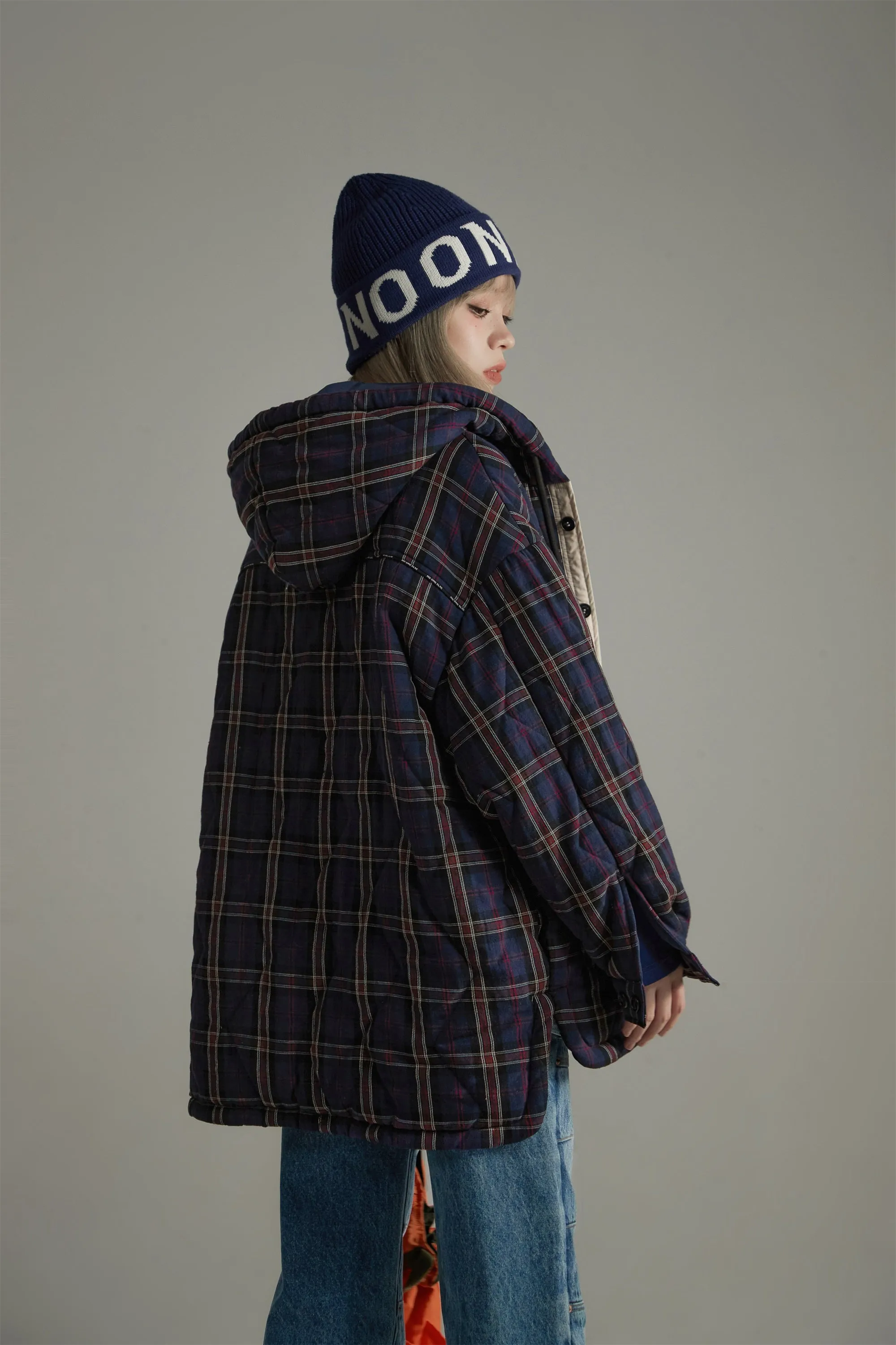 Check Loose-Fit Hooded Jacket