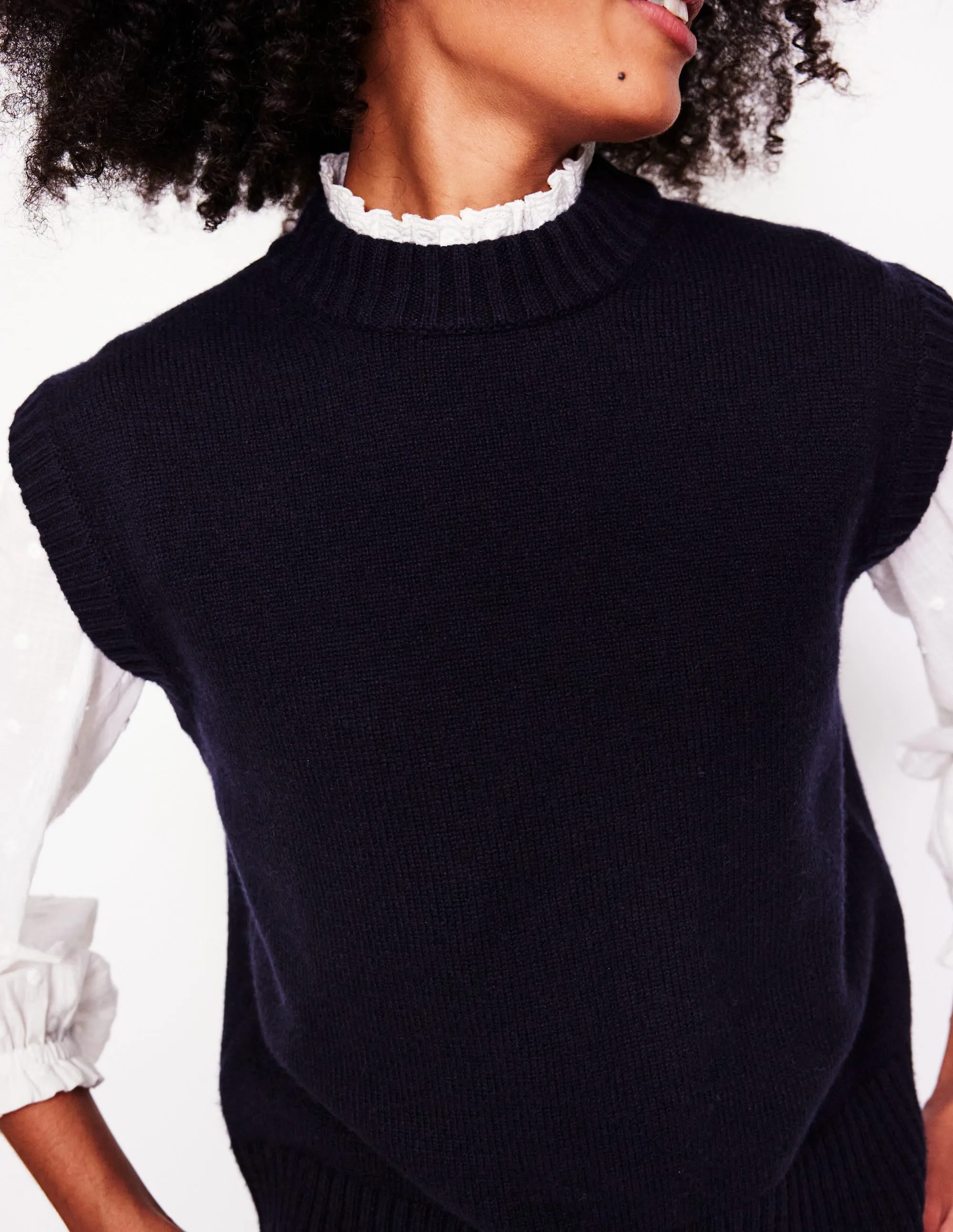 Chunky Cashmere Crew Neck Tank-Navy