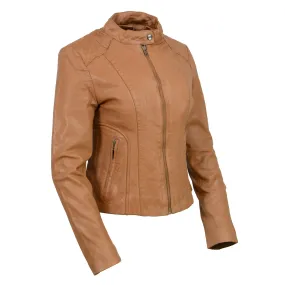 Cognac SFL2814 Cognac Women's Leather Moto Style Fashion Jacket