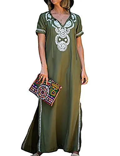 Embroidered V-Neck Beach Kaftan - Women's Cover-Up