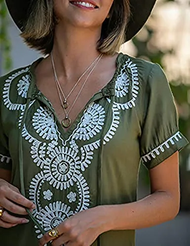 Embroidered V-Neck Beach Kaftan - Women's Cover-Up