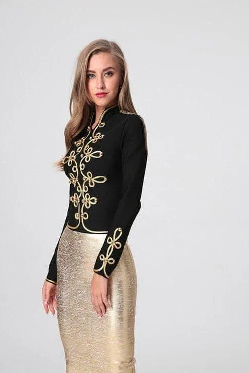 Epaulette Flower Beaded Tassel Jacket Coat