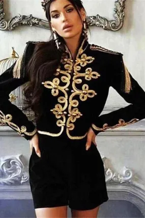 Epaulette Flower Beaded Tassel Jacket Coat