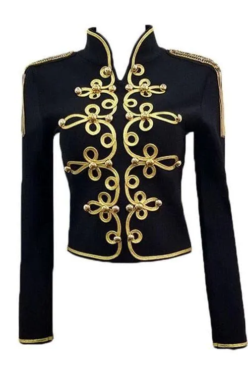 Epaulette Flower Beaded Tassel Jacket Coat