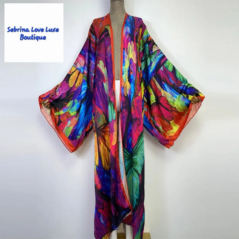 Exotic Abstract Print Rainbow Multicolor Kimono Robe