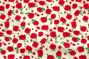 FL: Red Winter Rose White Patchwork / Craft Fabric