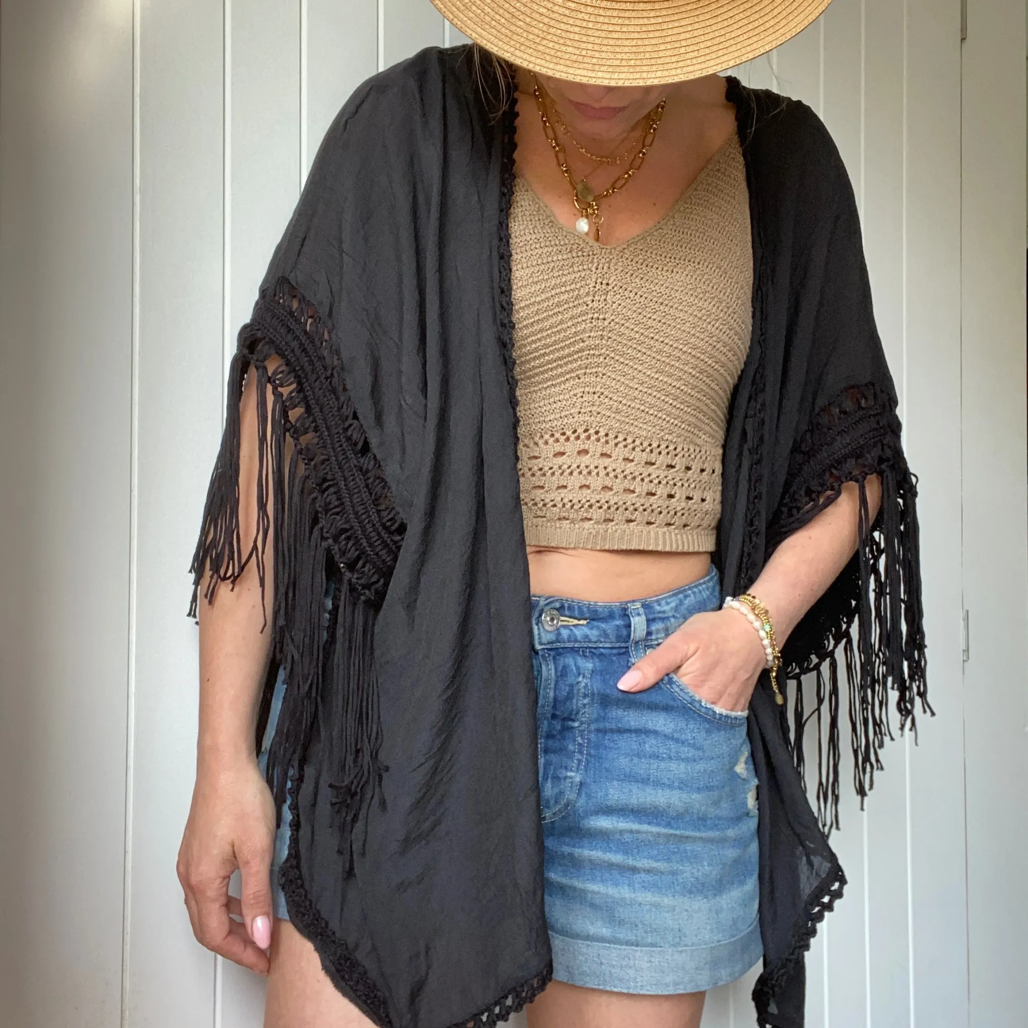 Fringed Crochet Kimono