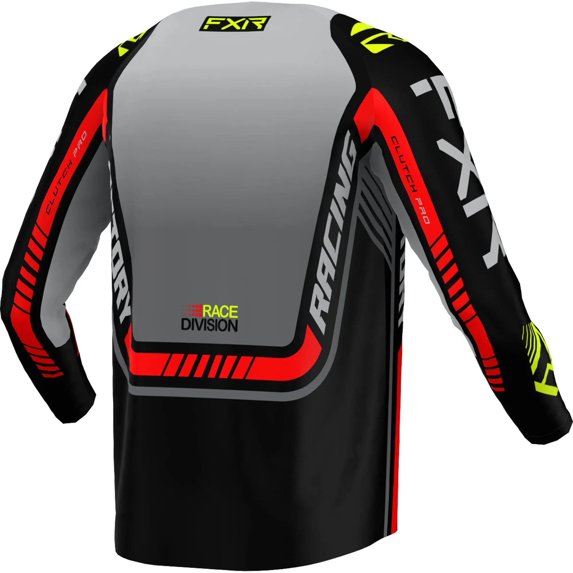 FXR  Clutch Pro MX Jersey Grey Black HiVis Moisture Wicking Drop-Tail Hem