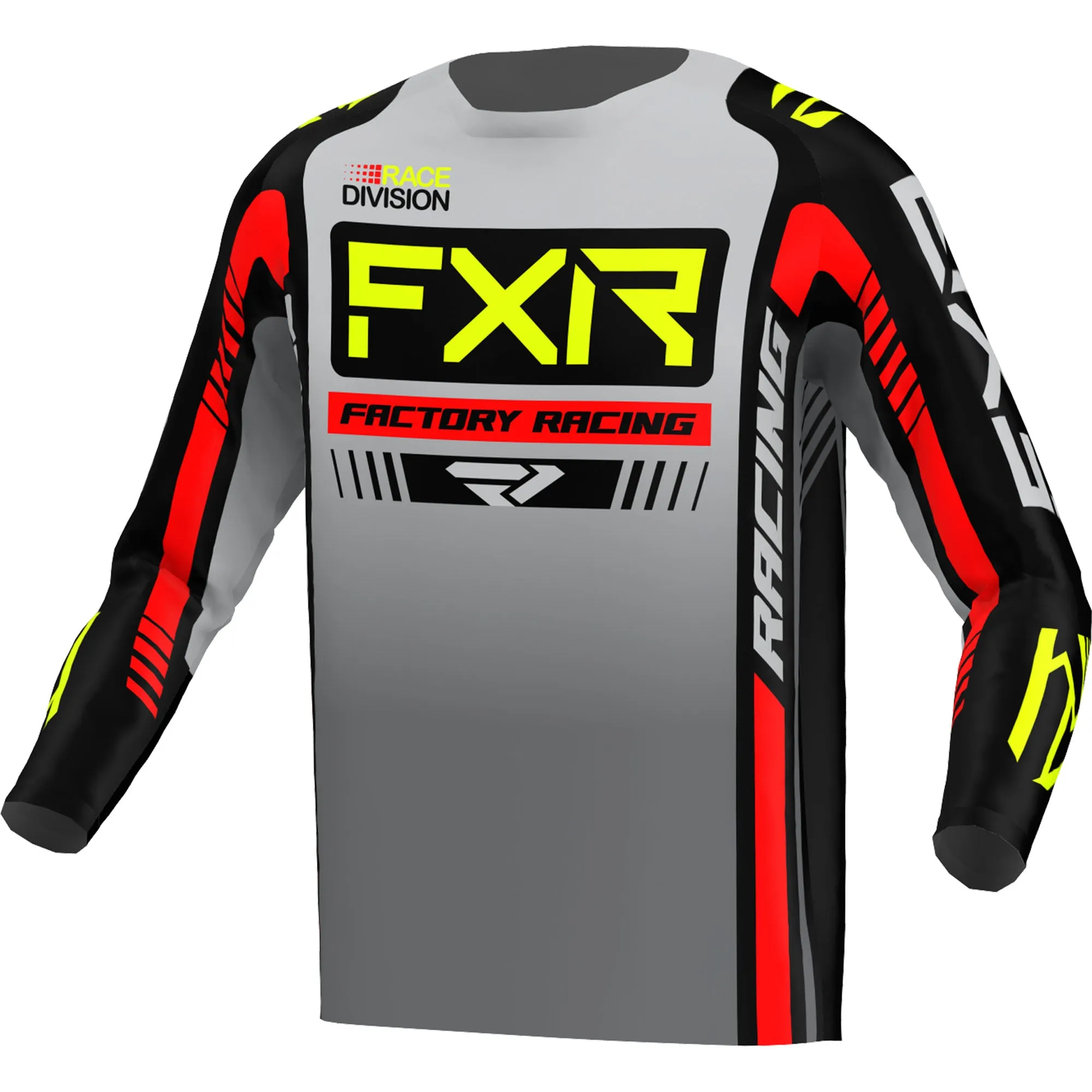 FXR  Clutch Pro MX Jersey Grey Black HiVis Moisture Wicking Drop-Tail Hem