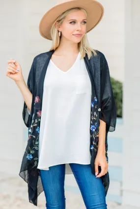 Get Inspired Black Floral Embroidered Kimono