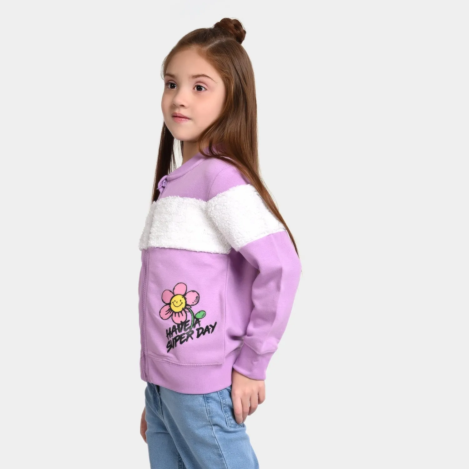 Girls Fleece Knitted Jacket Floral-Violet