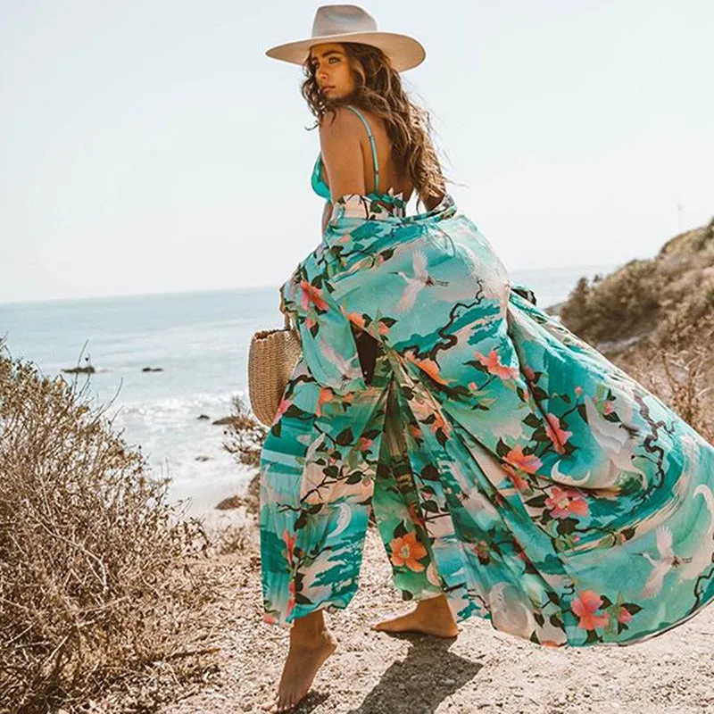 Green Floral Print Kimono Cardigan