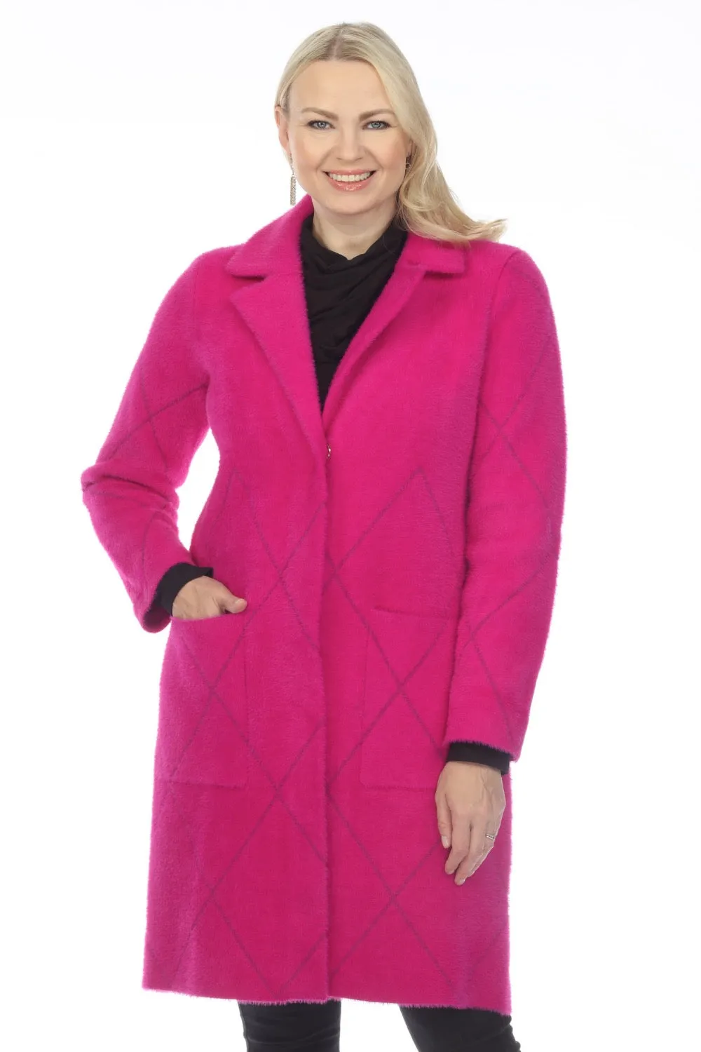 Joseph Ribkoff Quilted Fuzzy Knit Long Sleeve Coat 233951