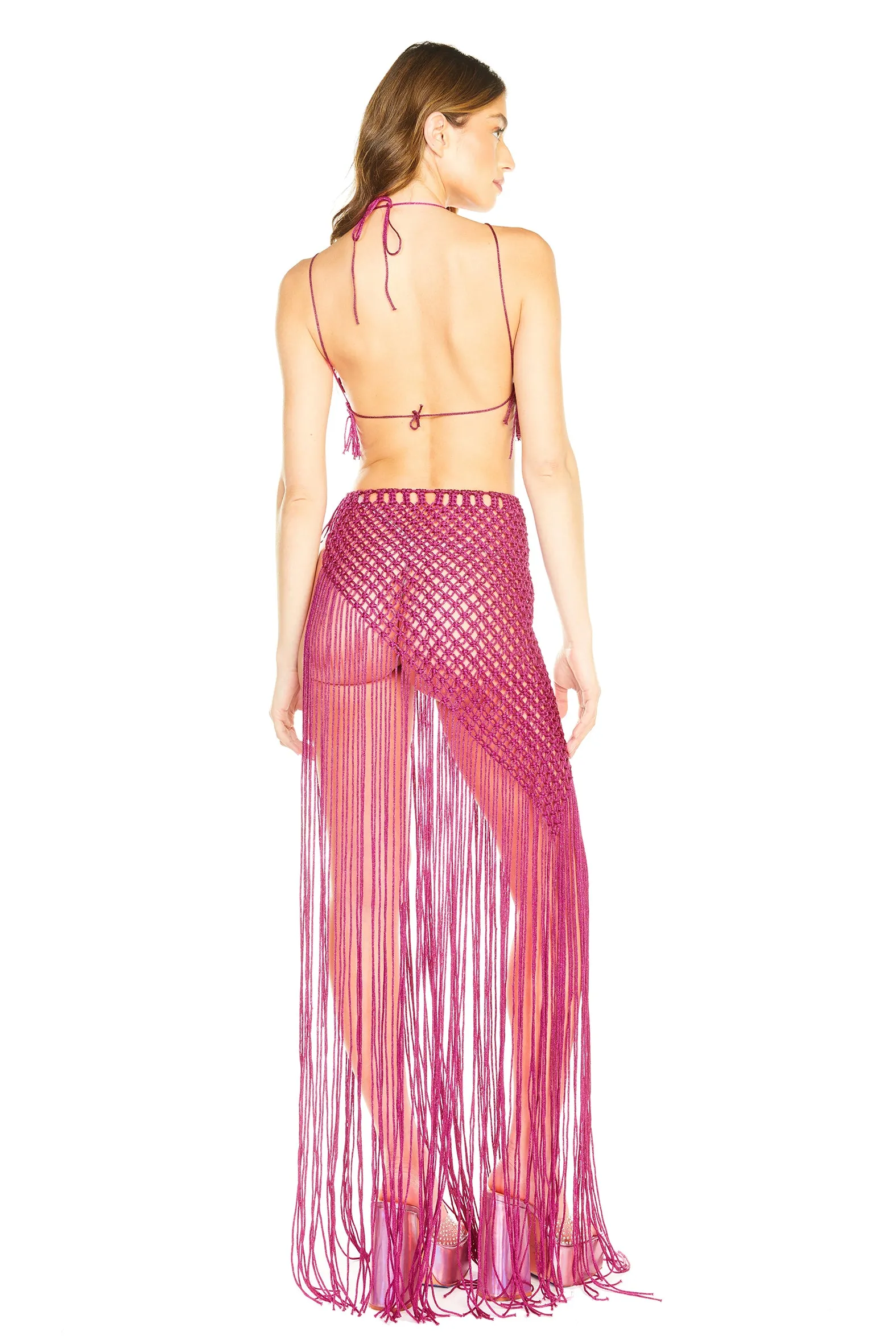 Journey to the Abyss Macrame Top In Fuchsia