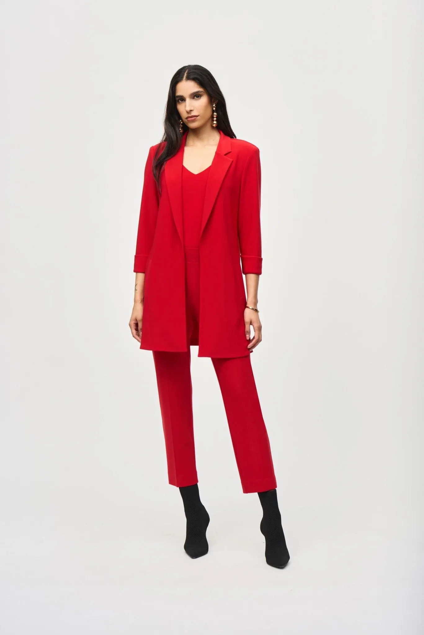 Knit Long Blazer Style 233304 | Lipstick Red